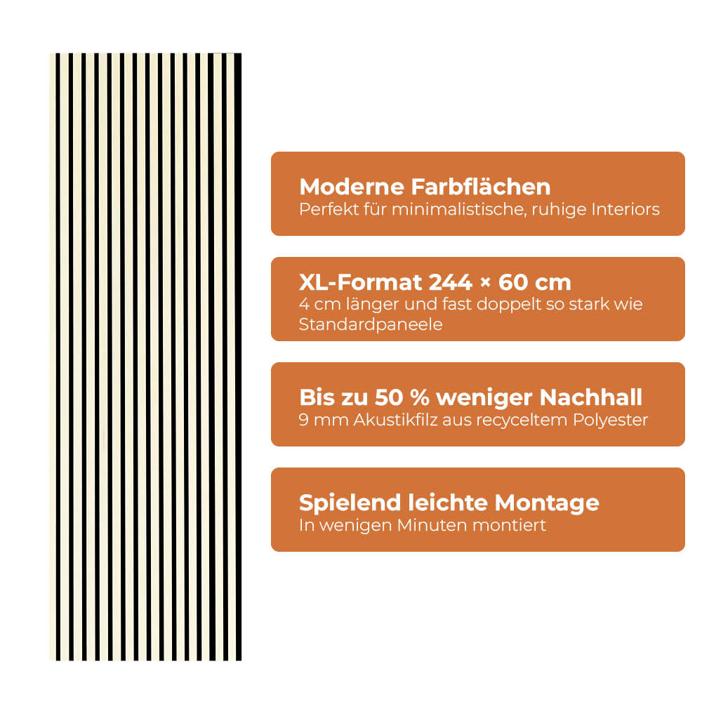 Akustikpaneel Premium Sand – Filz Schwarz 244 × 60 cm