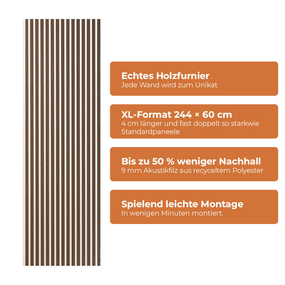Akustikpaneel Premium Walnuss – Filz Beige 244 × 60 cm