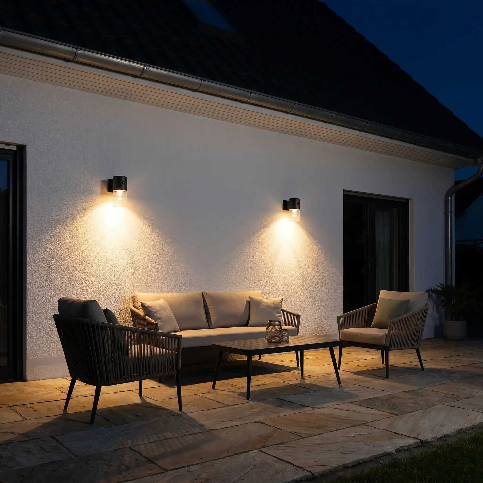 Solar Außenwandleuchten mit Bewegungsmelder und Fernbedienung Column 2er Set