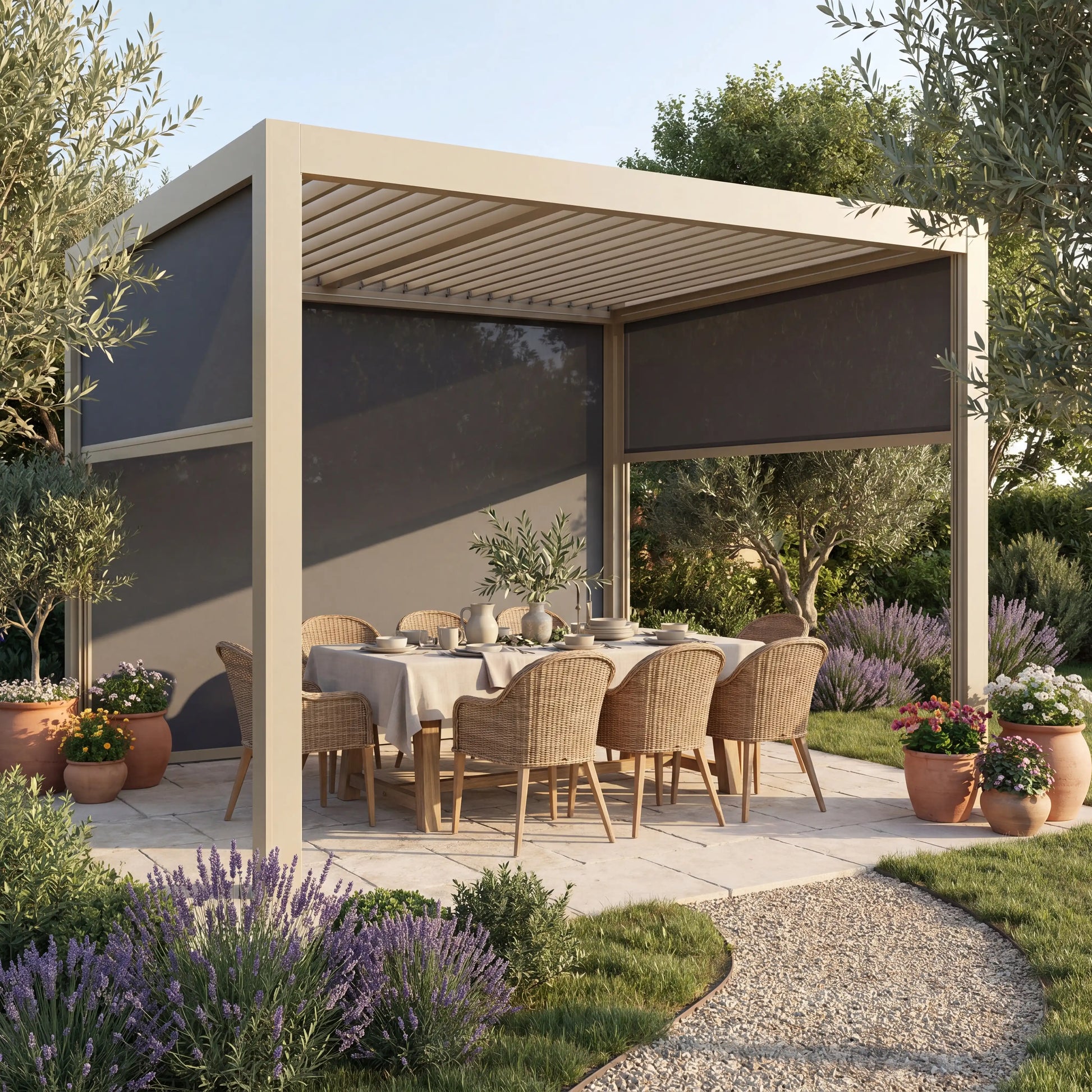 SkyShade Pro 3x4m Aluminium-Pergola mit LED & App-Steuerung – Seidengrau