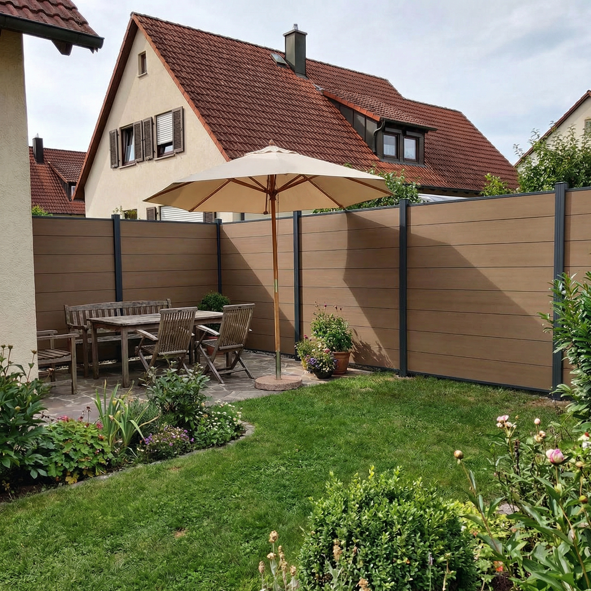 WPC Sichtschutzzaun ENZO Muskat - Standard Anthrazit