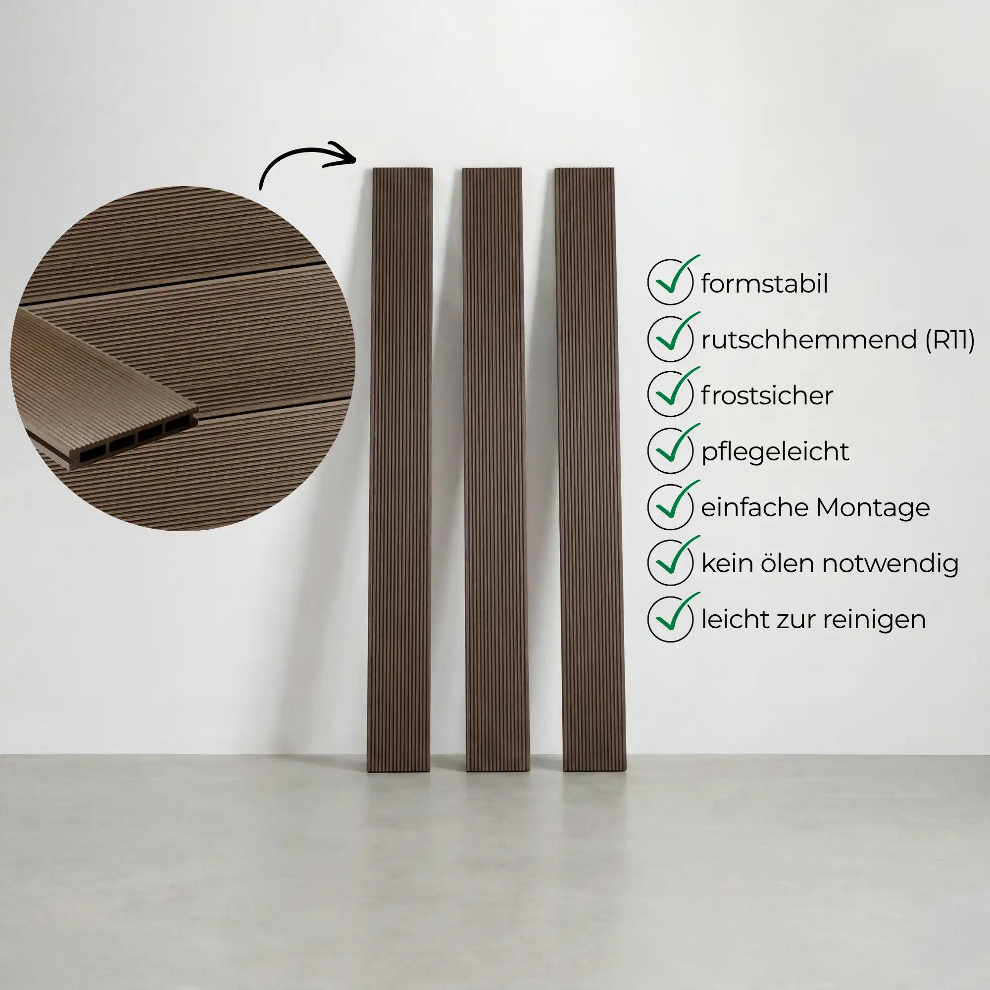WPC-Komplettset Kakao Geriffelt Basic Hohldiele