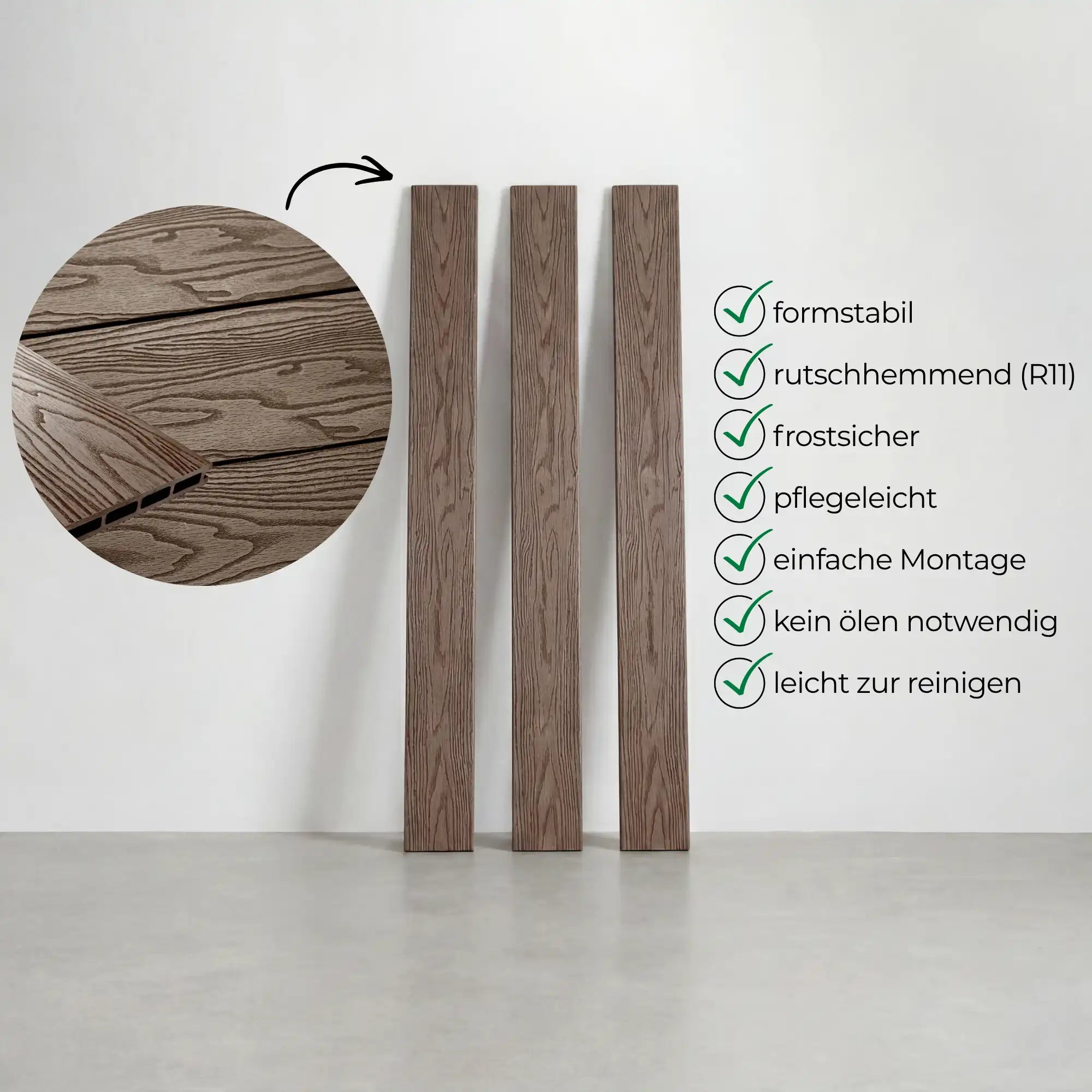 WPC-Komplettset Kakao Holzoptik Basic Hohldiele