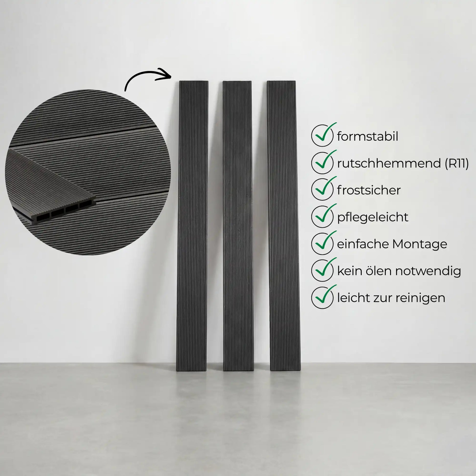 WPC-Komplettset Schiefer Geriffelt Basic Hohldiele