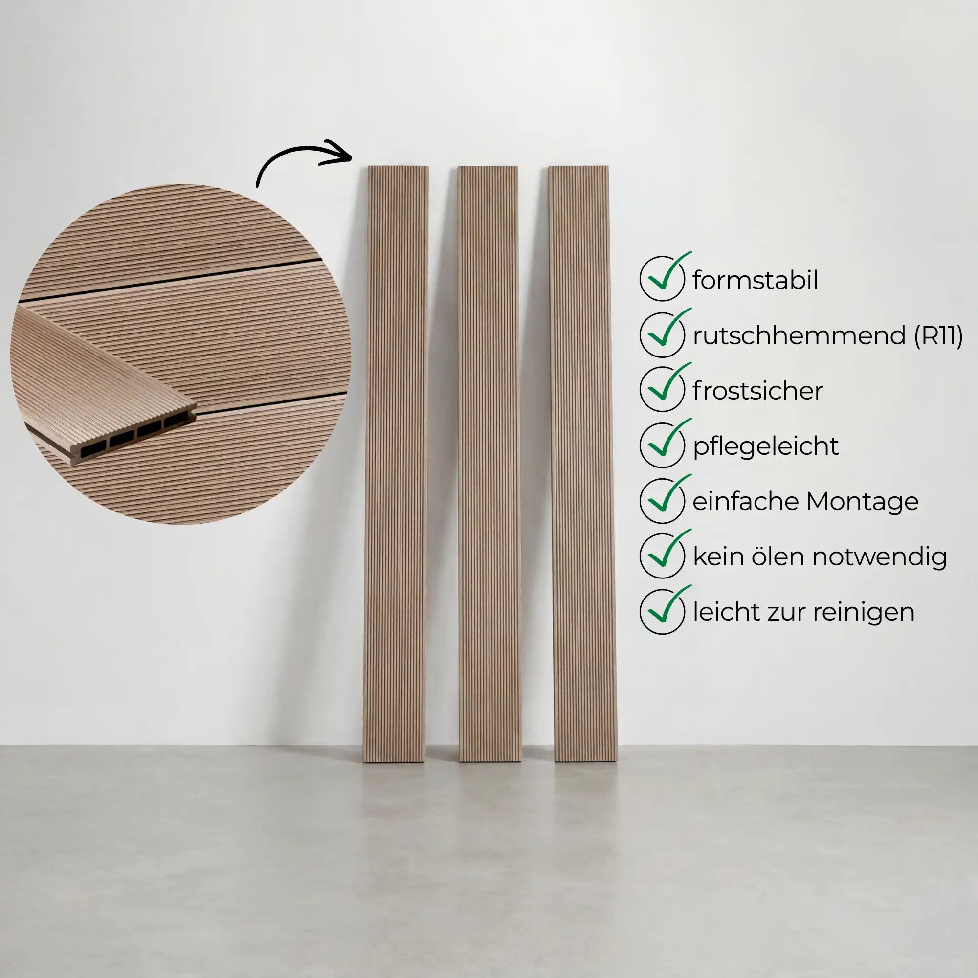 WPC-Komplettset Teak Geriffelt Basic Hohldiele