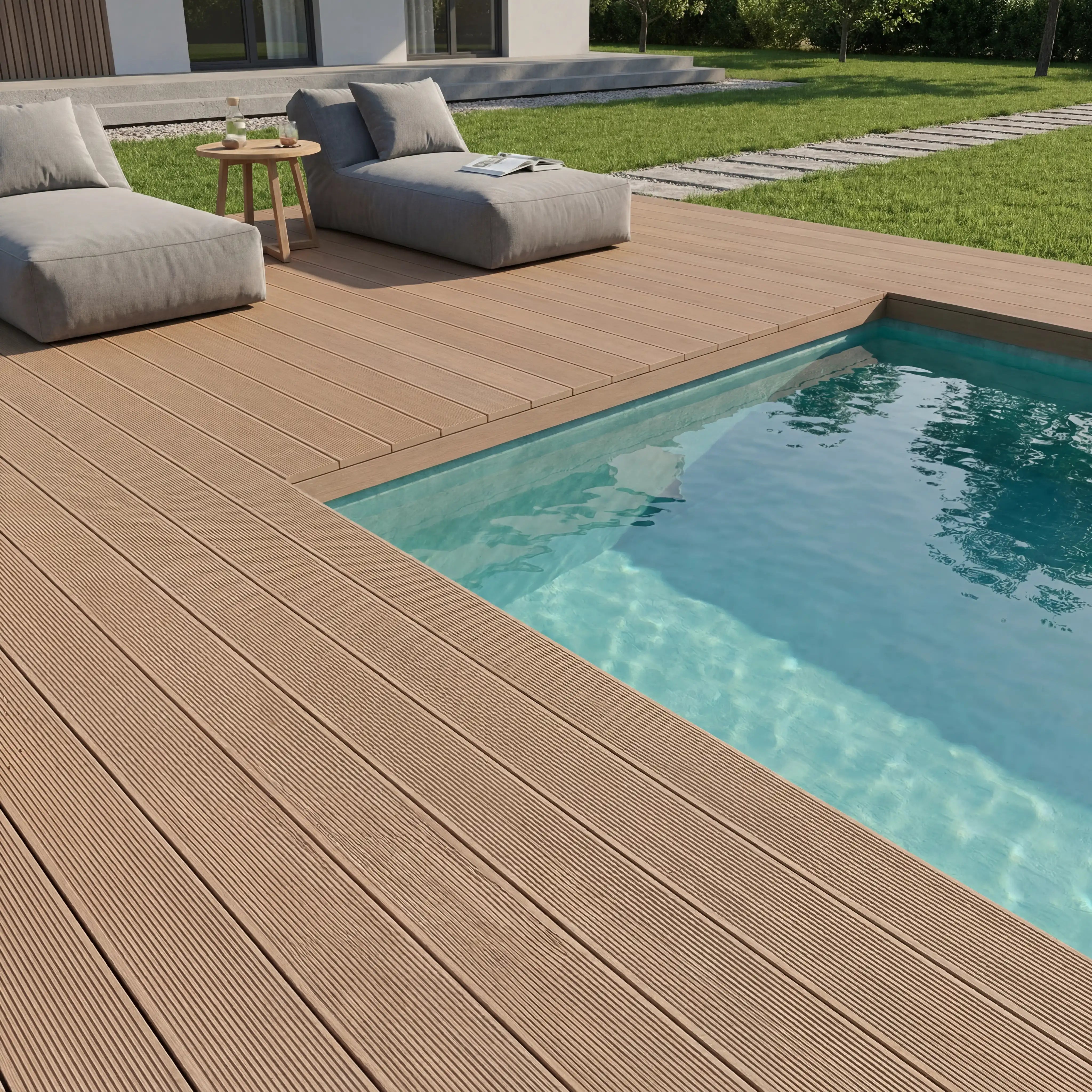 WPC-Komplettset Teak Geriffelt Basic Hohldiele