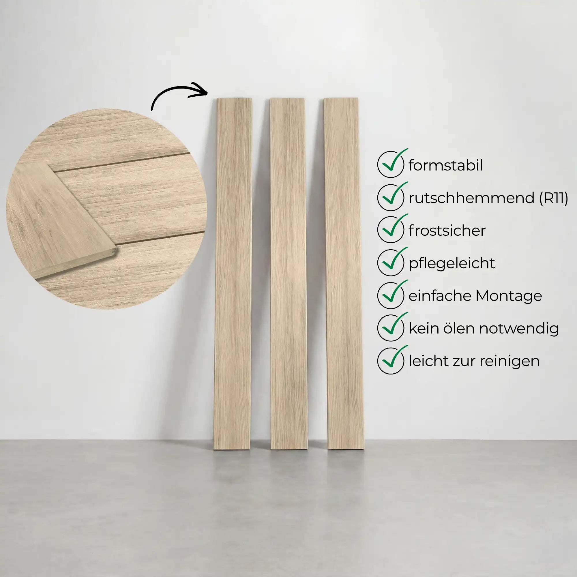 WPC-Komplettset Elfenbein Antik Massivdiele