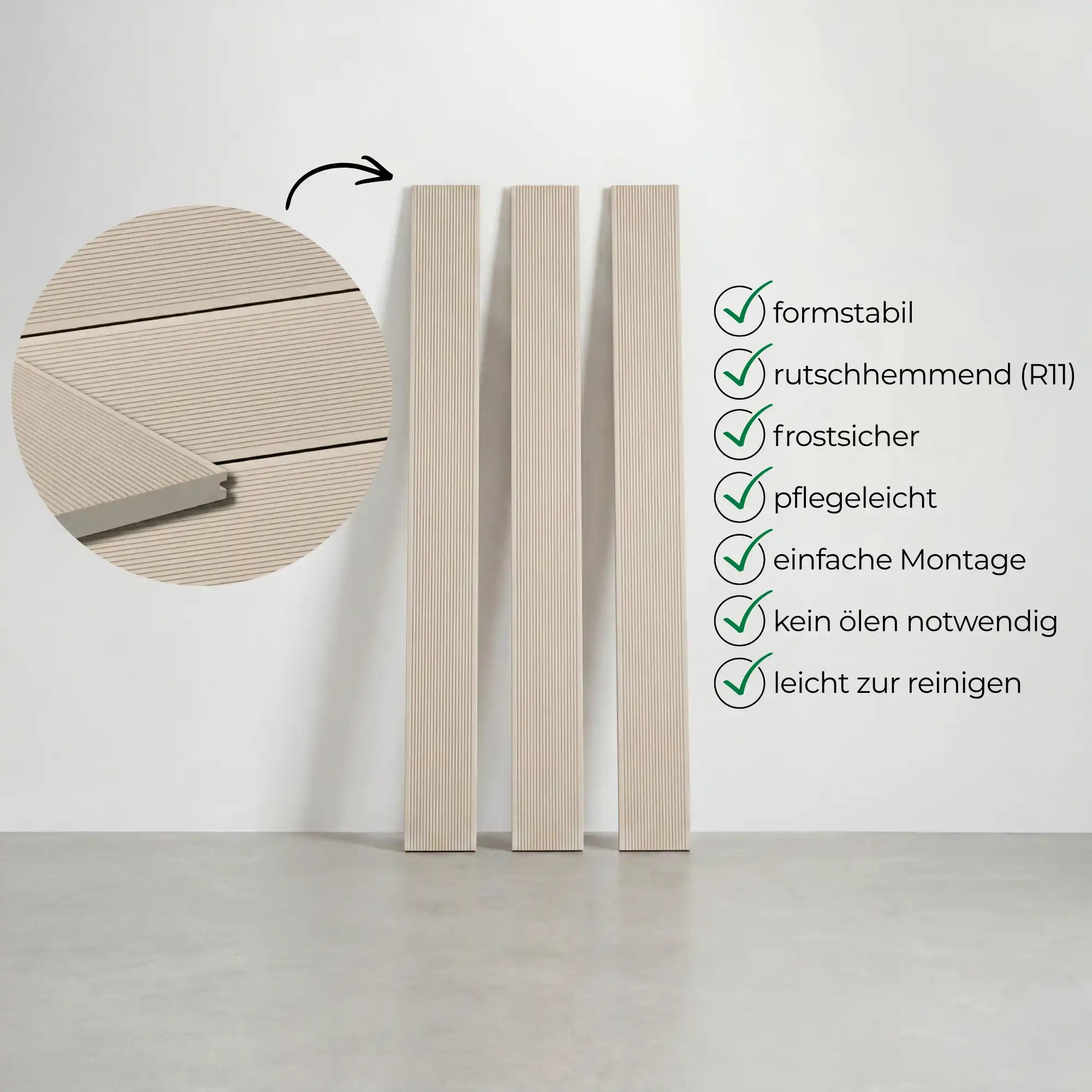 WPC-Komplettset Creme ECO Massivdiele